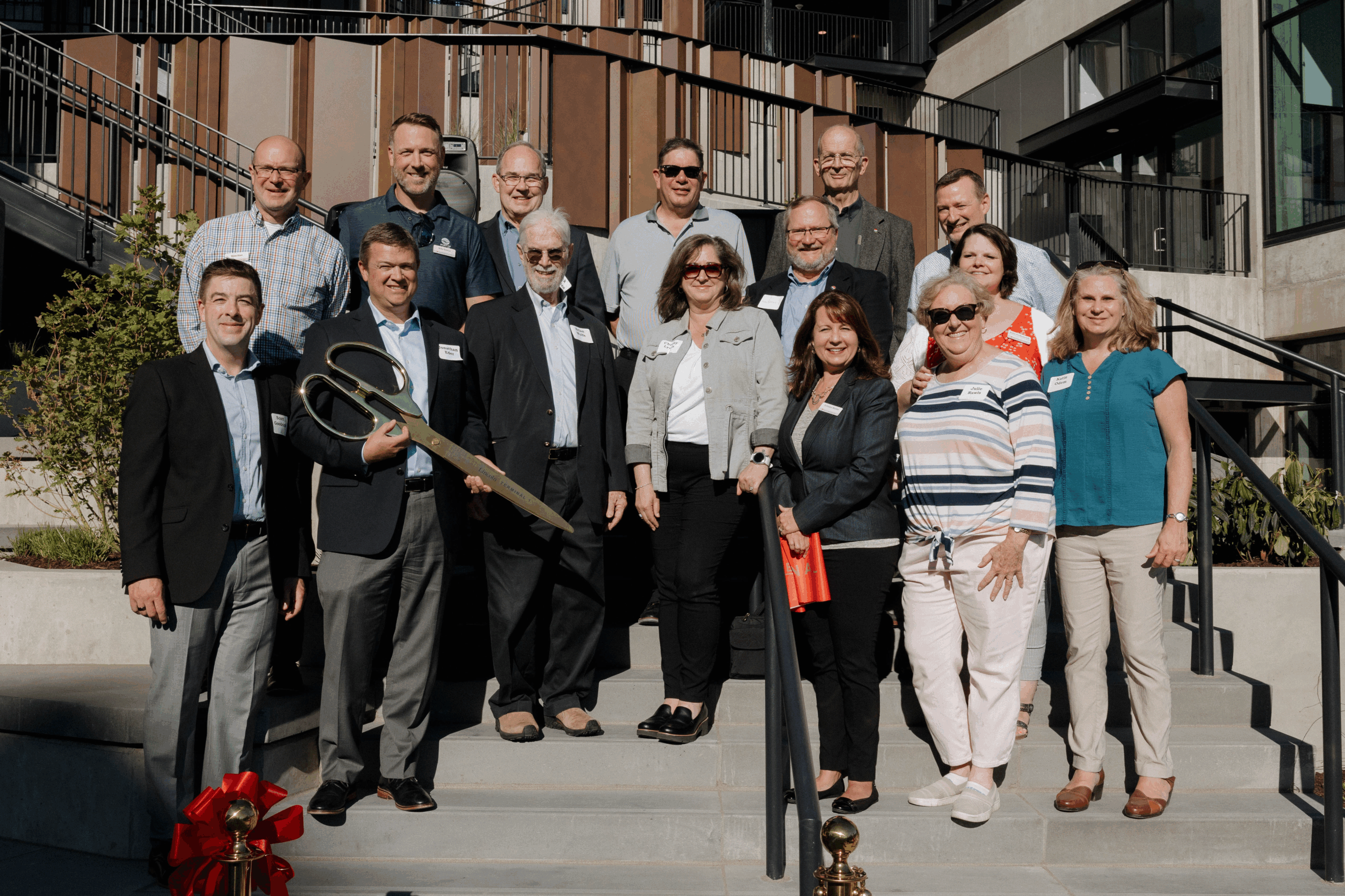 Current and former members of Port of Vancouver USA's staff and commission gather for a photo at the September 19th ribbon cutting event.